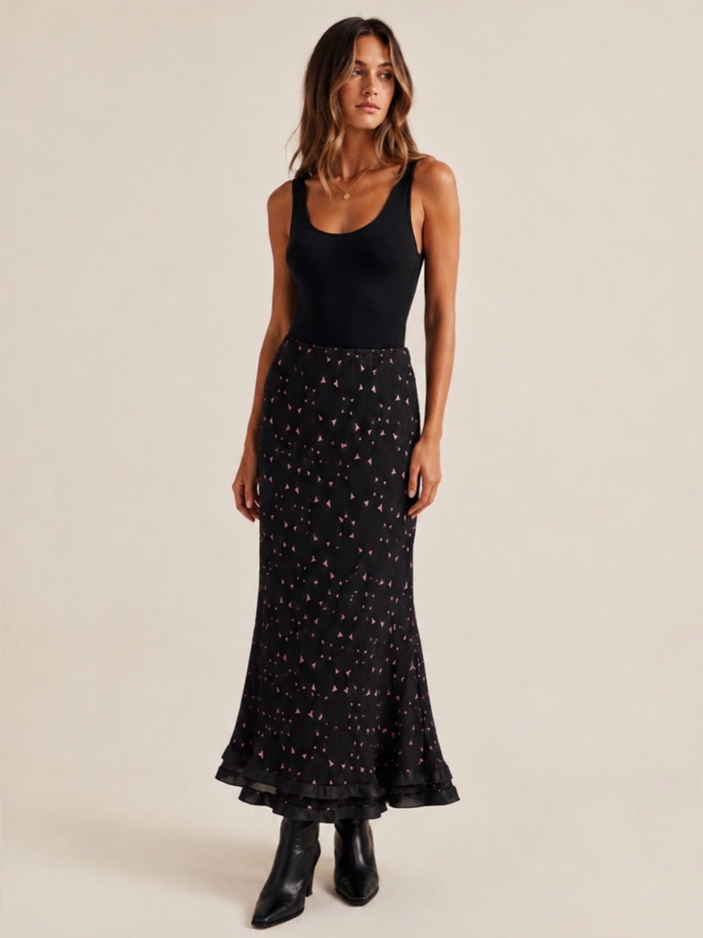 April Cornell Black Pink Geometric Rayon Maxi Skirt S Boho
